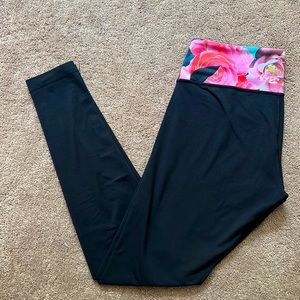 RARE Lululemon Reversible Wunder Under Floral Waist Band Leggings